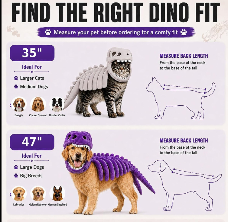 Pawzy Care Dino Skeleton Pet Costume
