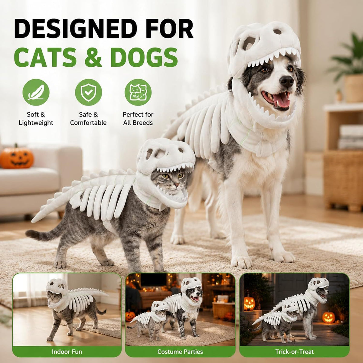 Pawzy Care Dino Skeleton Pet Costume