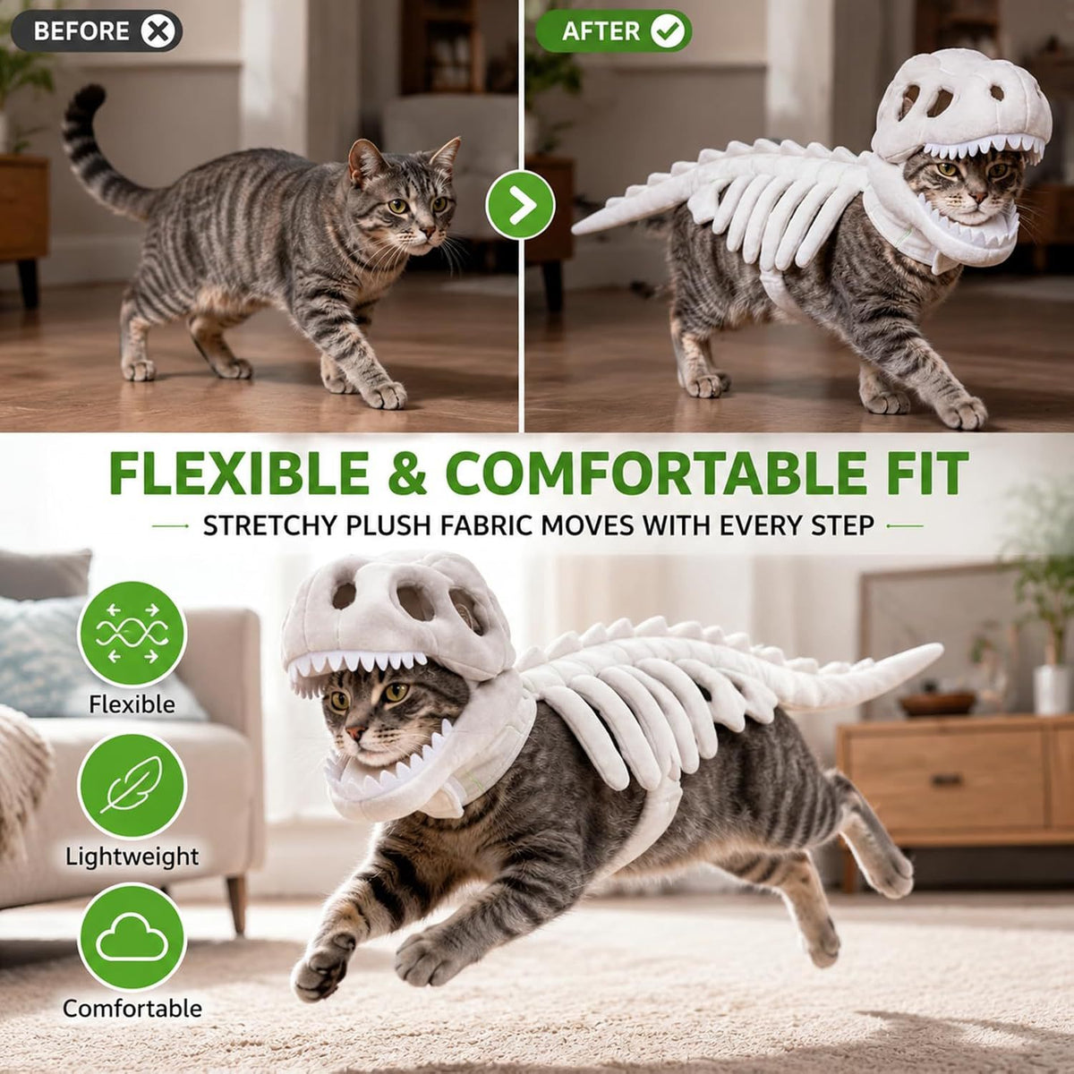 Pawzy Care Dino Skeleton Pet Costume