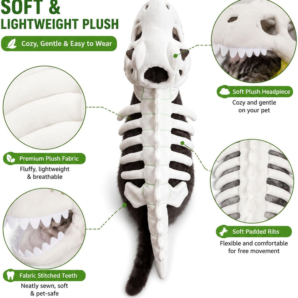 Pawzy Care Dino Skeleton Pet Costume